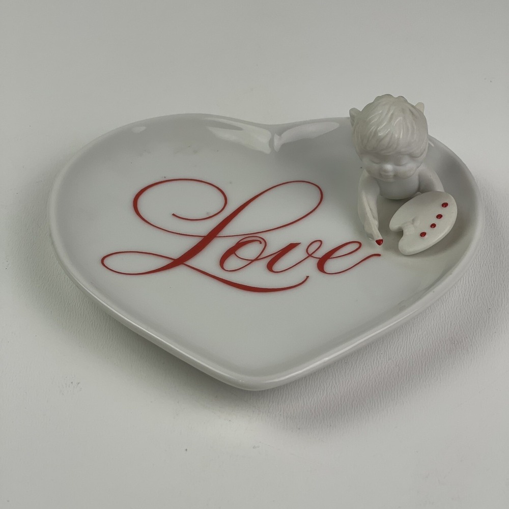 Avon Cupid Message 1984 Love White Porcelain Heart Shape Trinket Dish